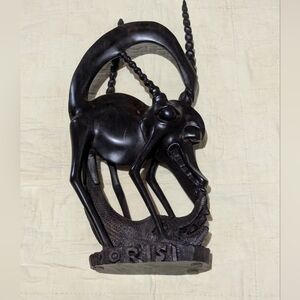 Elegant Black African Antelope Sculpture In Black Wood